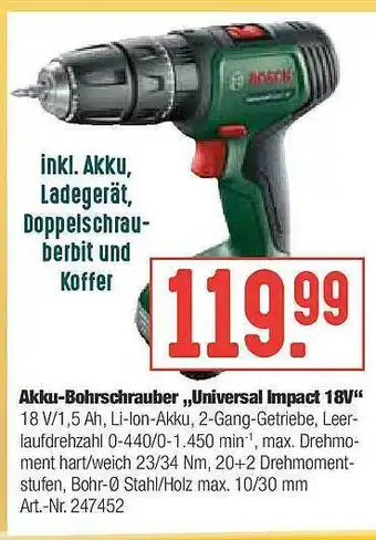 Hellweg Akku-bohrschrauber „universal Impact 18v” Angebot