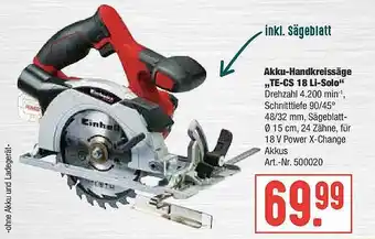 Hellweg Akku-handkreissäge „te-cs 18 Li-solo” Angebot