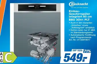 Expert Technomarkt Bauknecht Einbau-Geschirrspüler integriert 60 cm BBO 3041 PLT Angebot