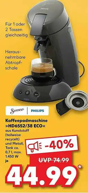 Kaufland Senseo Philips Kaffeepadmaschine Hd6552.38 Eco Angebot