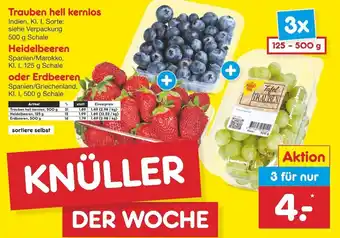 Netto Marken-Discount Trauben hell kernlos 500g oder Heidelbeeren 125g oder Erdbeeren 500g Angebot