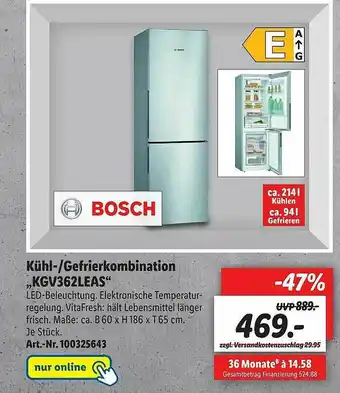 Lidl Kühl- Gefrierkombination „kgv362leas” Bosch Angebot