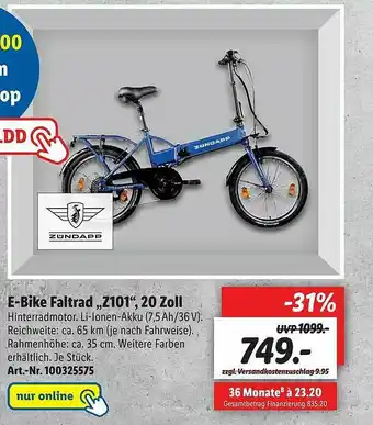 Lidl E-bike Faltrad „z101” 20 Zoll Angebot