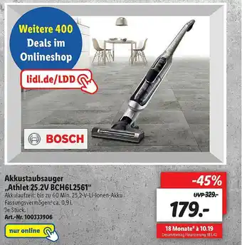 Lidl Akkustaubsauger „athlet 25.2v Bch6l2561” Bosch Angebot