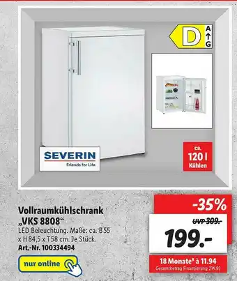 Lidl Vollraumkühlschrank „vks 8808” Severin Angebot