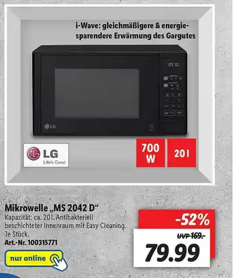 Lidl Mikrowelle „ms 2042 D” Angebot