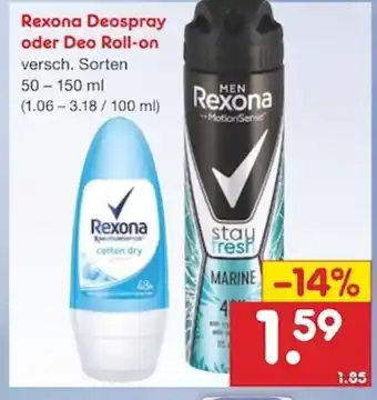 Netto Marken-Discount Rexona Deospray oder Deo Roll On 50-150ml Angebot