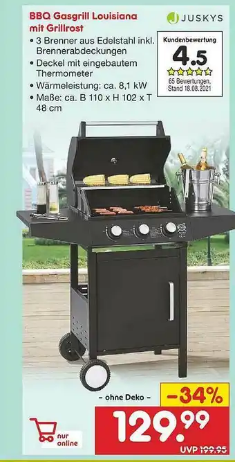 Netto Marken-Discount Bbq Gasgrill Louisiana Mit Grillrost Juskys Angebot