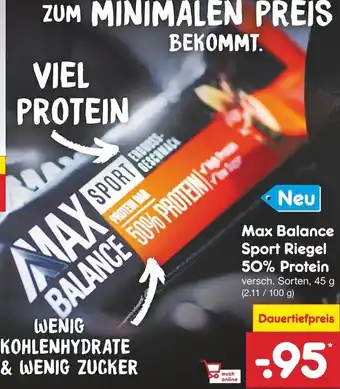 Netto Marken-Discount Max Balance Sport Riegel 50% Protein 45g Angebot