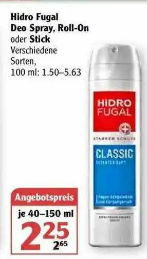 Globus Hidro Fugal Deo Spray Roll-on Oder Stick Angebot