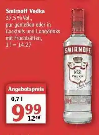 Globus Smirnoff Vodka Angebot