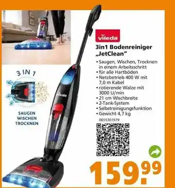 Globus Baumarkt 3in1 Bodenreiniger „jetclean” Vileda Angebot