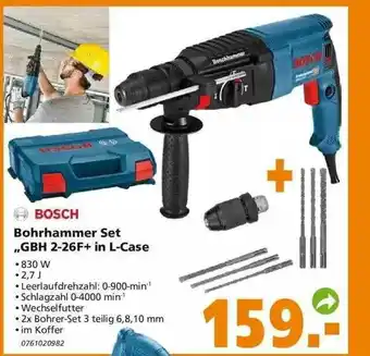 Globus Baumarkt Bosch Bohrhammer Set „gbh 2-26f+ In L-case” Angebot