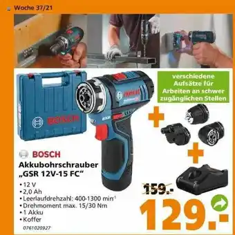 Globus Baumarkt Bosch Akkubohrschrauber „gsr 12v-15 Fc” Angebot