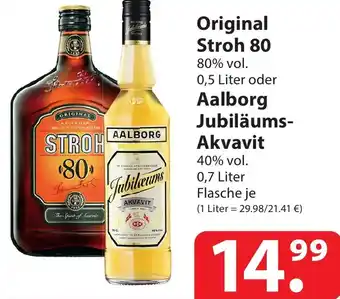 Famila Nord Ost Original Stroh 80, 0,5 Liter oder Aalborg Jubiläums Akvavit 0,7 Liter Angebot