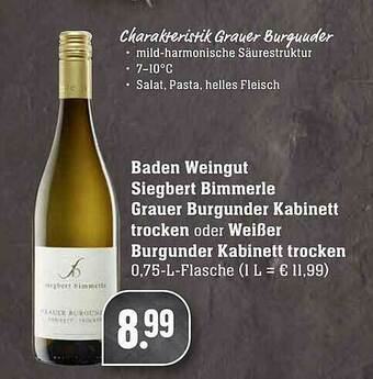 Scheck-in-Center Baden Weingut Siegbert Bimmerle Grauer Burgunder Kabinett Trocken Oder Weißer Burgunder Kabinet Trocken Angebot