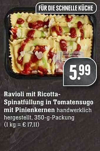 Scheck-in-Center Ravioli Mit Ricotta-spinatfüllung In Tomatensugo Mit Pinienkernen Angebot