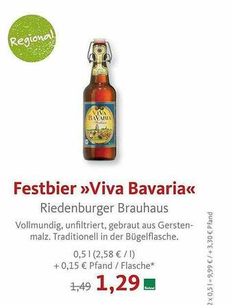 VollCorner Biomarkt Festbier „viva Bavaria” Riedenburger Brauhaus Angebot