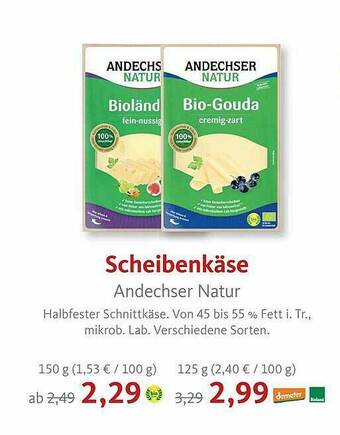 VollCorner Biomarkt Scheibenkäse Andechser Natur Angebot