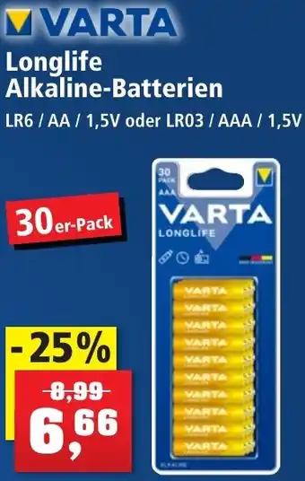 Thomas Philipps VARTA Longlife Alkaline-Batterien 30er-Pack Angebot