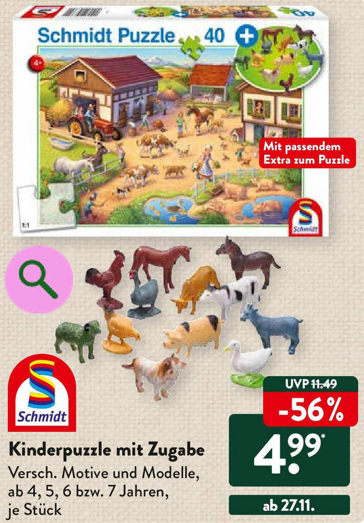 Schmidt Kinderpuzzle mit Zugabe Angebot bei Aldi Süd