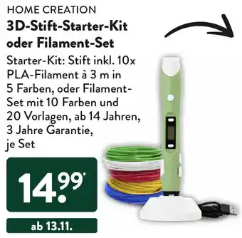 Aldi Süd HOME CREATION 3D-Stift-Starter Kit oder Filament Set Angebot