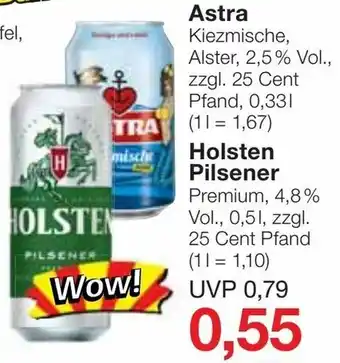 Jawoll Astra oder Holsten Pilsener 0,5L Angebot