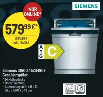 METRO Siemens iQ500 45ZS49CE Geschirrspüler Angebot