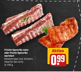 REWE Frische Spareribs natur oder frische Spareribs mariniert je 100 g Angebot