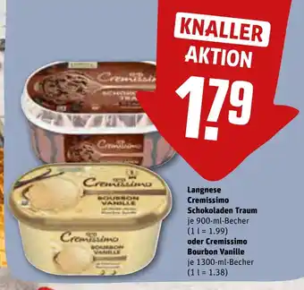 REWE Langnese Cremissimo Schokoladen Traum je 900 ml oder Cremissimo Bourbon Vanille je 1300 ml Angebot