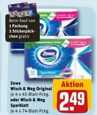 REWE Zewa Wisch & Weg Original je 4 x 45 Blatt oder Wisch & Weg Sparblatt je 4 x 74 Blatt Angebot