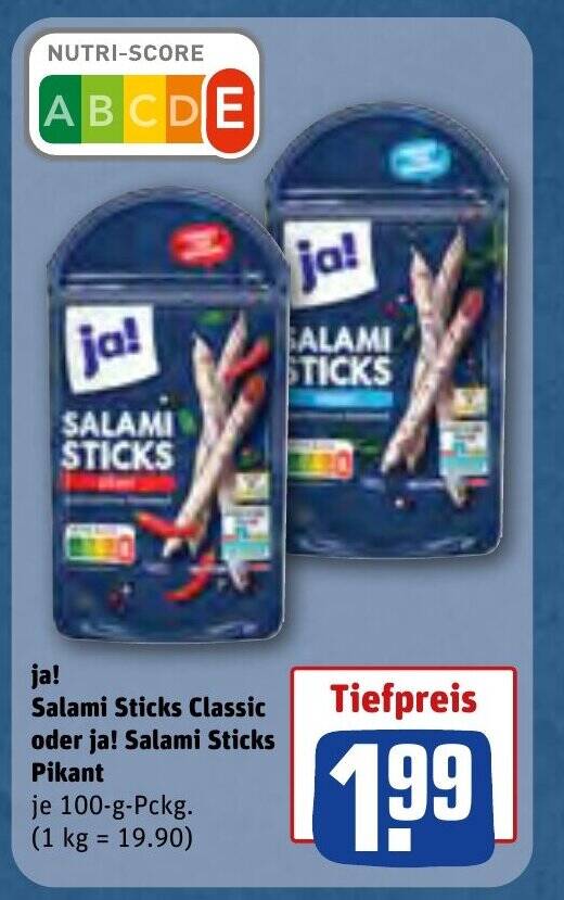 ja! Salami Sticks Classic oder ja! Salami Sticks Pikant je 100 g
