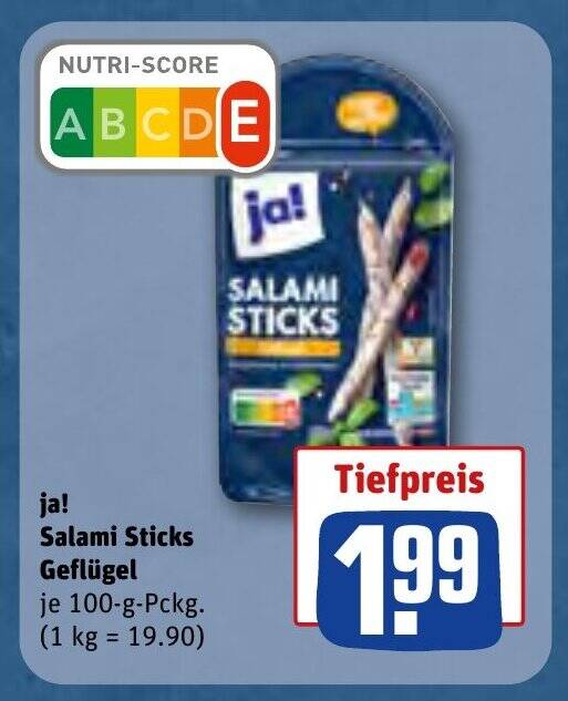ja! Salami Sticks Geflügel je 100 g Angebot bei REWE