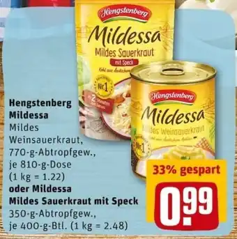 REWE PETZ Hengstenberg Mildessa Mildes Weinsauerkraut 810g oder Mildessa Mildes Sauerkraut mit Speck 400g Btl. Angebot