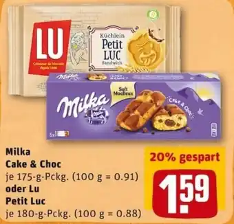 REWE PETZ Milka Cake & Choc 175g oder Lu Petit Luc 180g Angebot