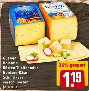 REWE City Gut von Holstein Küsten Tilsiter oder Nordsee Käse 100g Angebot