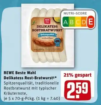 REWE City Rewe Beste Wahl Delikatess Rost Bratwurst 5x70g Angebot