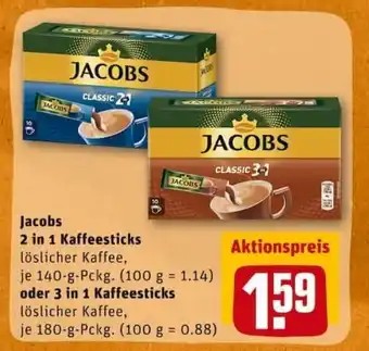 REWE City Jacobs 2in1 Kaffeesticks 140g oder 3in1 Kaffeesticks 180g Angebot