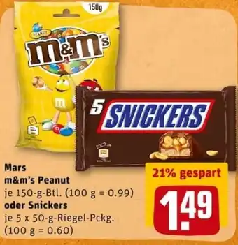 REWE City Mars M&M's Peanut 150g oder Snickers 5x50g Angebot