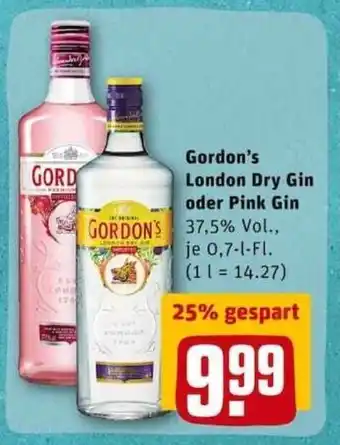 REWE City Gordon's London Dry Gin oder Pink Gin 0,7L Angebot