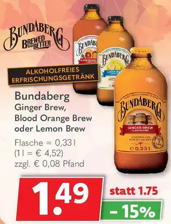 Getränkeland Bundaberg Ginger Brew, Blood Orange Brew oder Lemon Brew 0,33 L Flasche Angebot