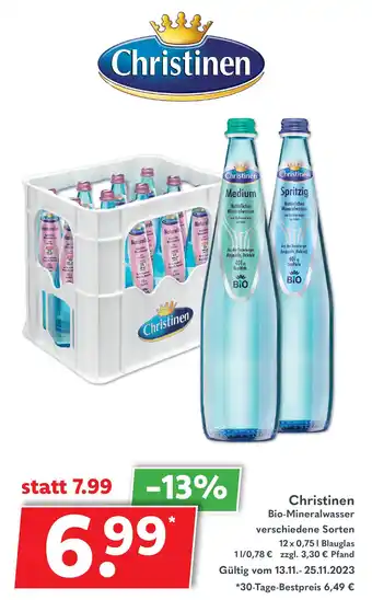 Getränkeland Christinen Bio-Mineralwasser 12x0,75 L Angebot