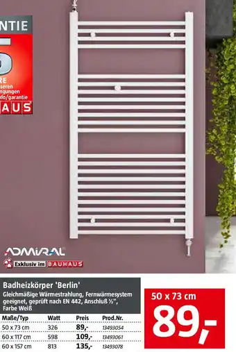 Bauhaus ADMIRAL Badheizkörper 'Berlin' Angebot