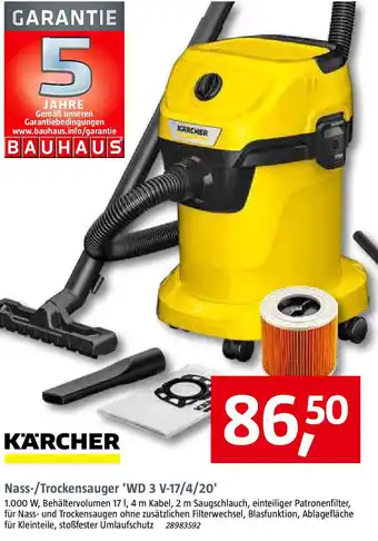 Bauhaus KARCHER Nass-/Trockensauger WD 3 V-17/4/20 Angebot