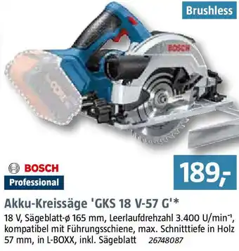 Bauhaus BOSCH Professional Akku-Kreissäge GKS 18 V-57 G Angebot