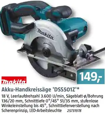 Bauhaus Makita Akku-Handkreissäge DSS501Z Angebot