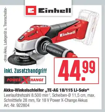 BayWa Einhell Akku Winkelschleifer TE-AG 18/115 Li Solo Angebot