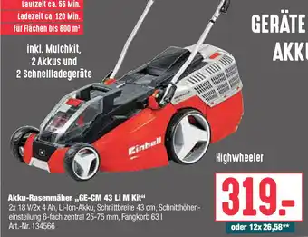 BayWa Einhell Akku Rasenmäher ,,GE CM 43 Li M Kit" Angebot