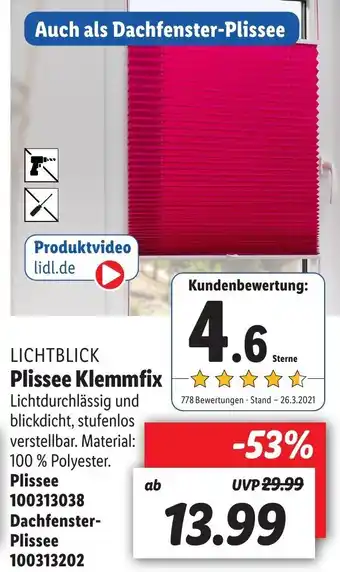 Lidl Lichtblick Plissee Klemmfix , Plissee 100313038 Dachfenster Plissee 100313202 Angebot