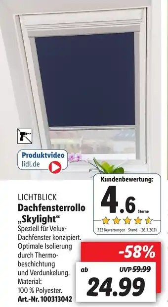 Lidl Lichtblick Dachfensterrollo ,,Skylight" Angebot